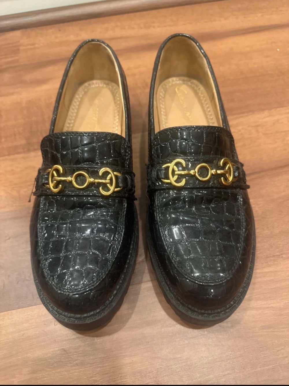 Circus by Sam Edelman Black Croc-Embossed Loafers with Gold Horsebit